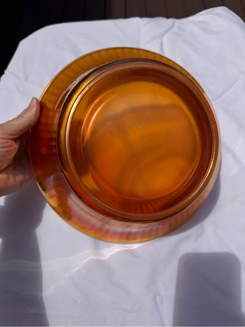 Iridescent Amber Carnival Glass Bowls - Set of 2